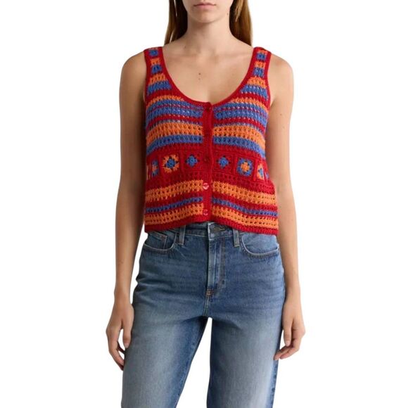 Zara NEW Colorful Granny Square Crochet Cotton Lightweight Tank Top Grandmacore - Picture 10 of 11